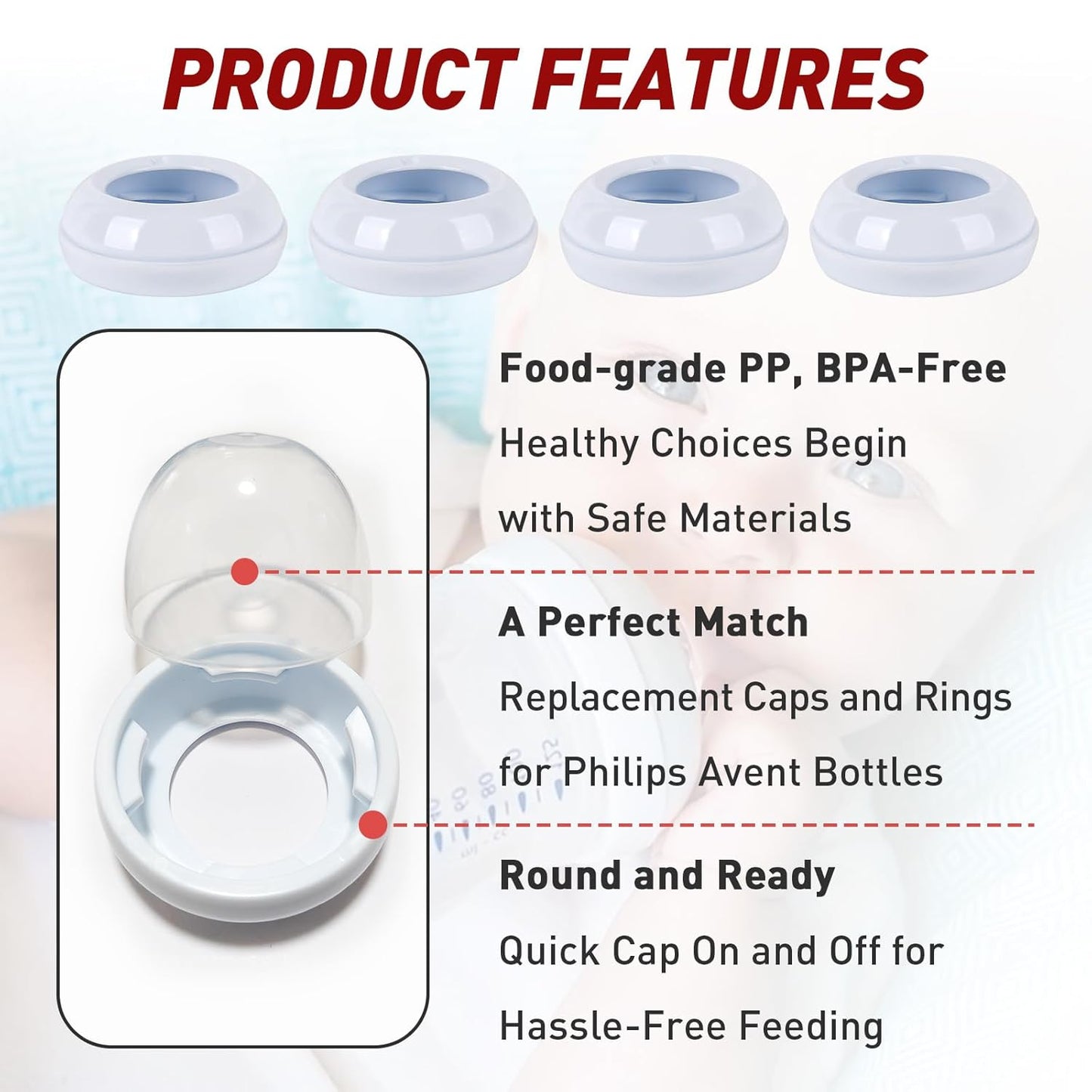 4-Pack Baby Bottle Rings for Philips Avent Natural Bottles, Baby Bottle Replacement Screw Ring Collars, Baby Bottle Nipple Rings for Avent Natural Plastic and Glass Bottles