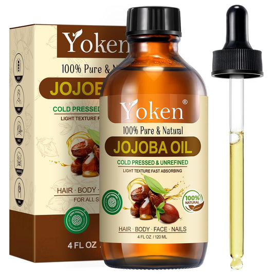 Jojoba Oil 4 fl oz EWG Verified 100% Pure Jojoba Oil Cold Pressed for Skin, Hair, Nails, Cuticles - Unrefined & Hexane Free, Natural Moisturizer Carrier oils Facial Serum for Gua Sha