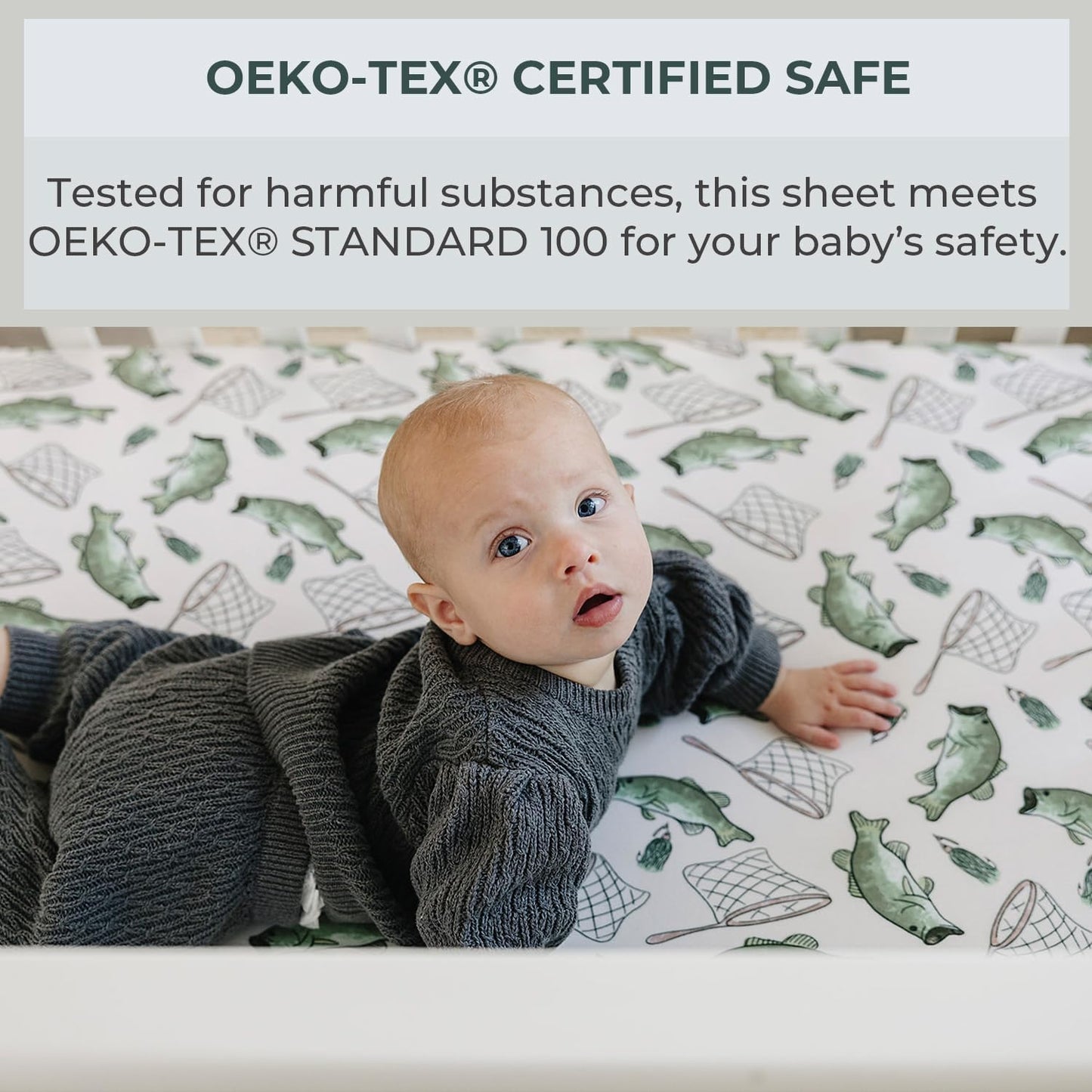 Pobibaby – 2 Pack Crib Sheets for Boys, Premium Fitted Baby Boy Crib Sheets for Standard Crib Mattress – Ultra-Soft Jersey Knit, Safe and Snug, Stylish Design (Gone Fishing)