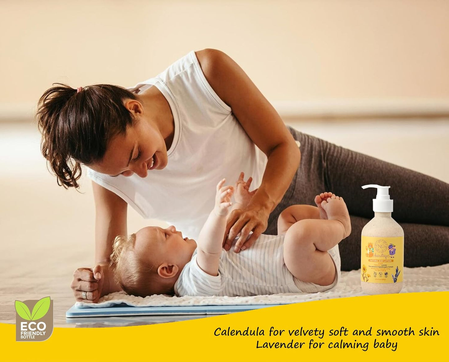 Organic Vegan Baby Lotion – Calendula & Lavender for Gentle Moisturizing Sleep-Time Moisture, Newborns & All Skin Types Eco-Friendly Biodegradable Bottle - 10.6 Fl Oz