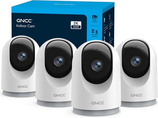 GNCC 2K Cameras for Home Security-Indoor Pan/Tilt Cameras for Baby Monitor/Pet Camera with Phone App, Night Vision, Motion Detection, 2-Way Audio, 24/7 SD Recordings, 2.4Ghz WiFi (4Pack)
