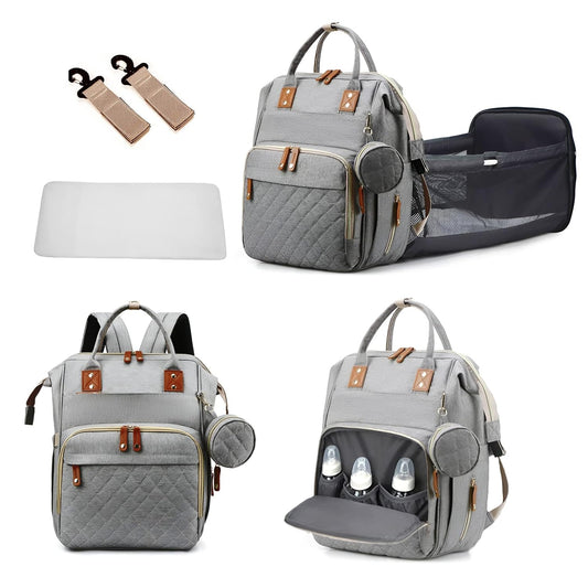 Baby Diaper Bag Backpack with Changing Station Travel Waterproof 3 in 1 Foldable Pad Unisex Grey