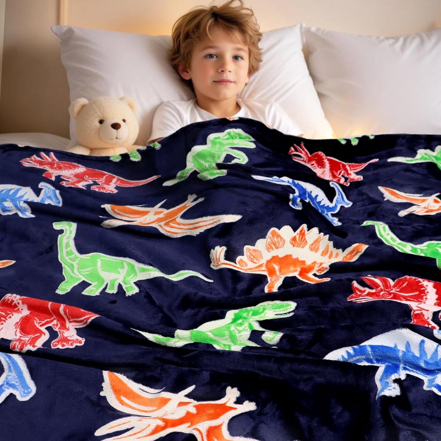 Dinosaur Blanket for Boys Glow in The Dark Dino Blanket Dinosaur Toys for Teen Boy Gifts Dino Room Decor 40"x50"