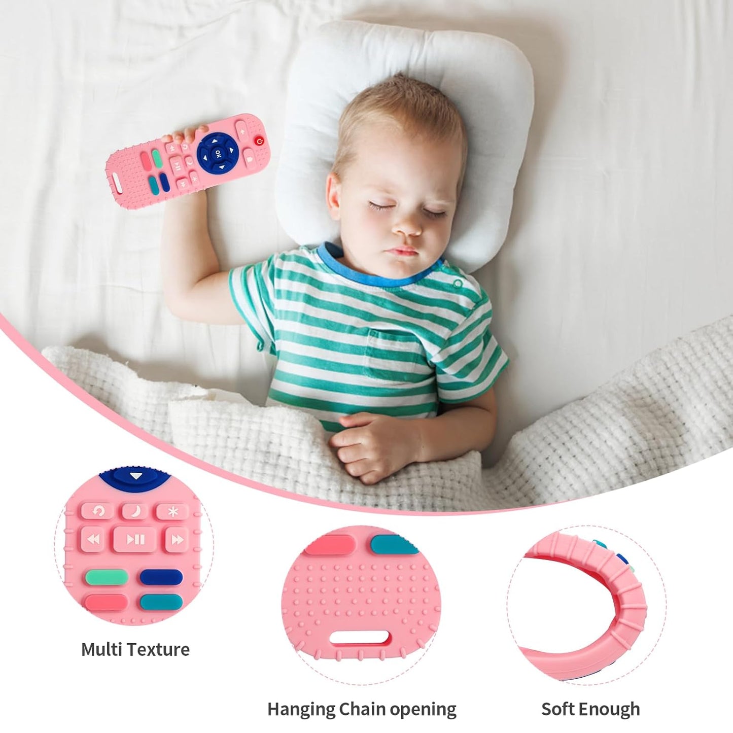 Hooku 2 Pack Silicone Teething Toys for Babies 0-6 Months, Teethers for Babies 6-12 Months, Remote Teether for Baby, Sensory Toys for Babies, Baby Chew Toys