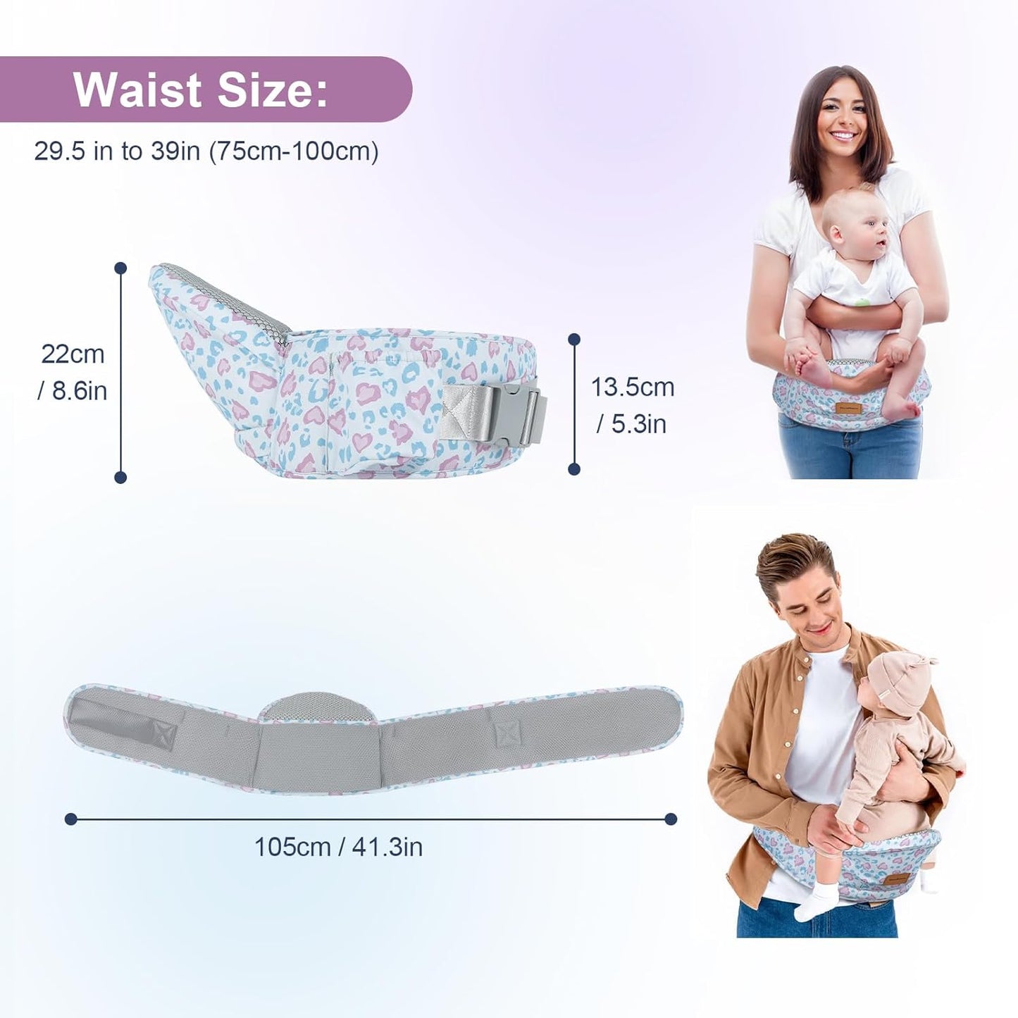 Baby Carrier with Hip Seat, Enhanced Safety, Hands-Free Support for Newborn to Toddler (0-66 lbs), Multiple Pockets, Ergonomic, Adjustable Waistband – Leopard