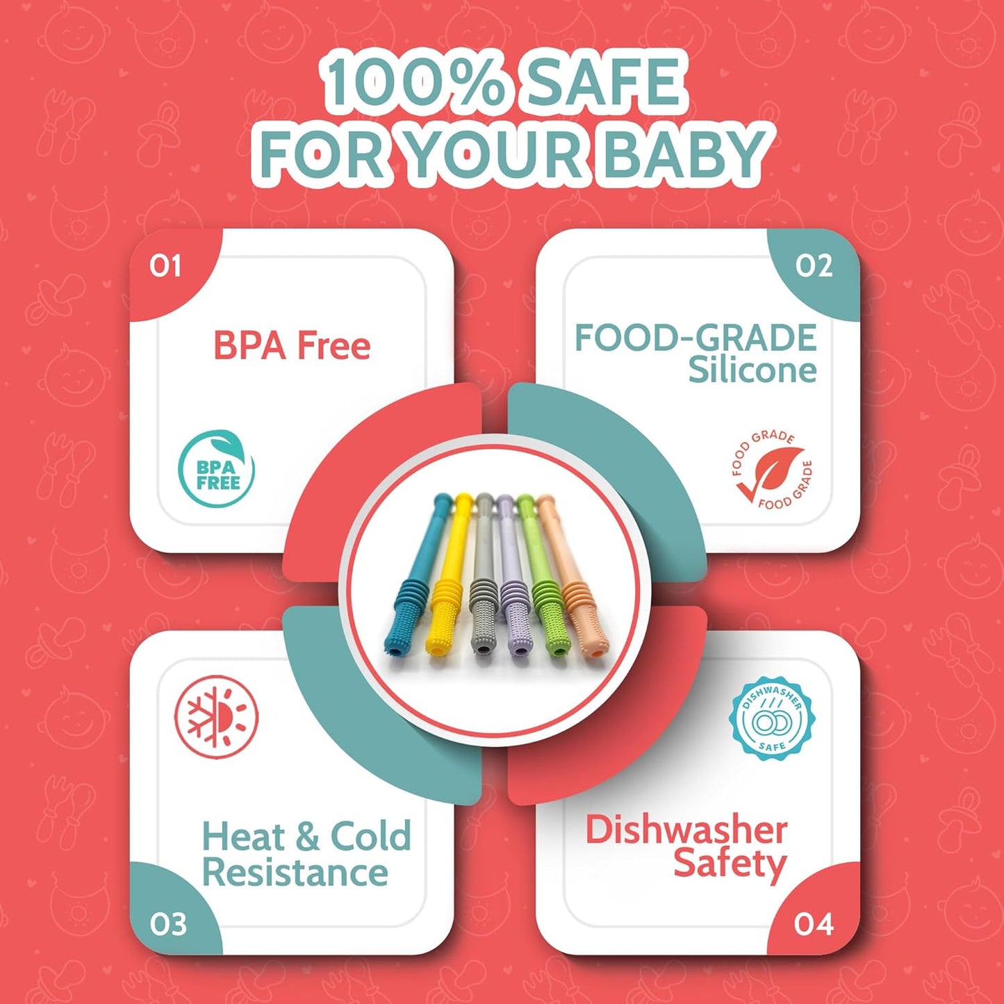 Teething Sticks for Babies 0-36 Months – Super Soft Silicone Teething Aids, Infant Oral Soothing Relief, Multicolor 6-Pack