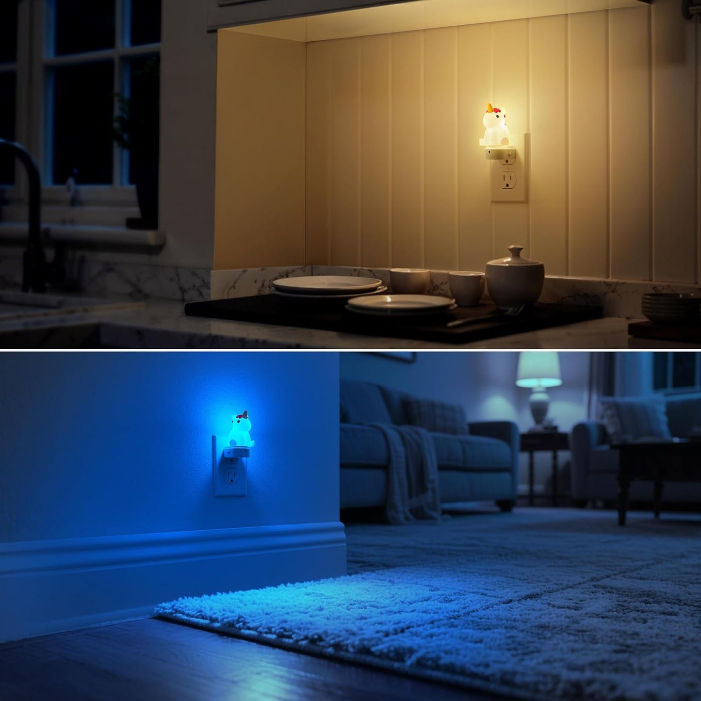 DORESshop LED Night Light for Kids[2 Pack], 3D Cute Unicorn Night Lights Plug into Wall with Dusk to Dawn Sensor, RGB+Soft White 3000K Night Light, Christmas Birthday Gift for Kids, Room Decor