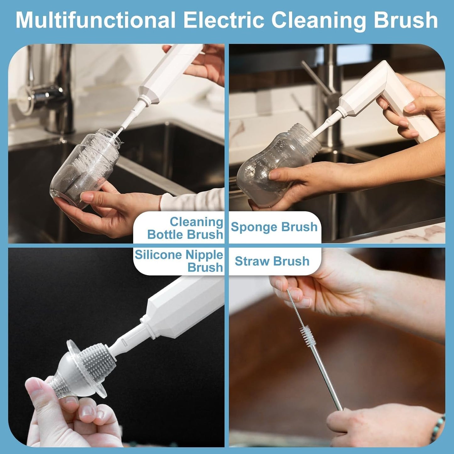 Yoobao Electric Baby Bottle Cleaner Kit, Rechargeable Travel Bottle Cleaner Set with Drying Rack, 3 Speed Cleaning Modes, Nipple, Straw, Sponge Brush, Ideal Present for After Birth Moms