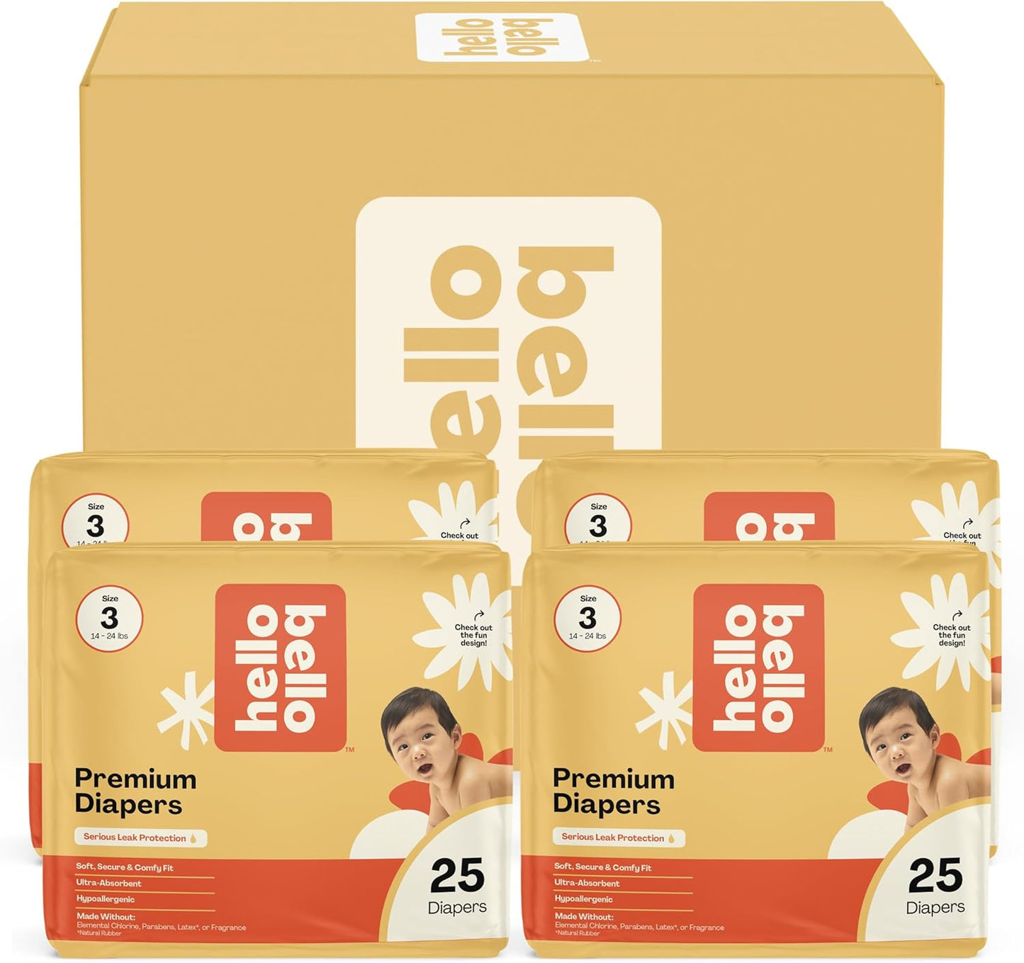 Hello Bello Diapers, Size 3 (14-24 lbs) Wild Cats, 100 Count Value Pack of Premium Disposable Baby Diapers, Hypoallergenic with Soft, Cloth-Like Feel