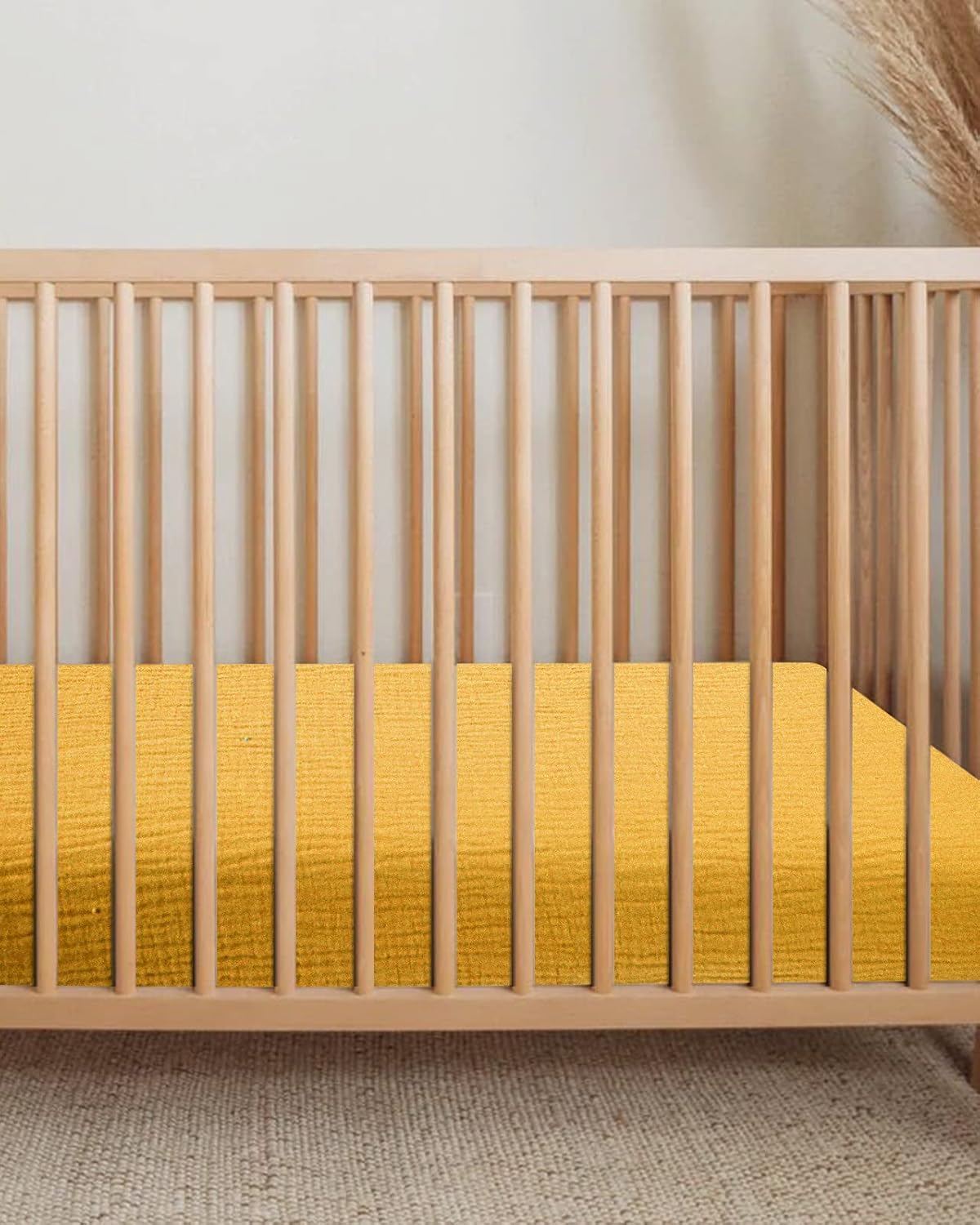 Crib Sheets for Boys Girl, Fitted Baby Toddler Bed Sheets 28" x 52", Neutral Muslin Cotton Crib Mattress Bedding Soft and Breathable Comfort (Mustard Yellow)