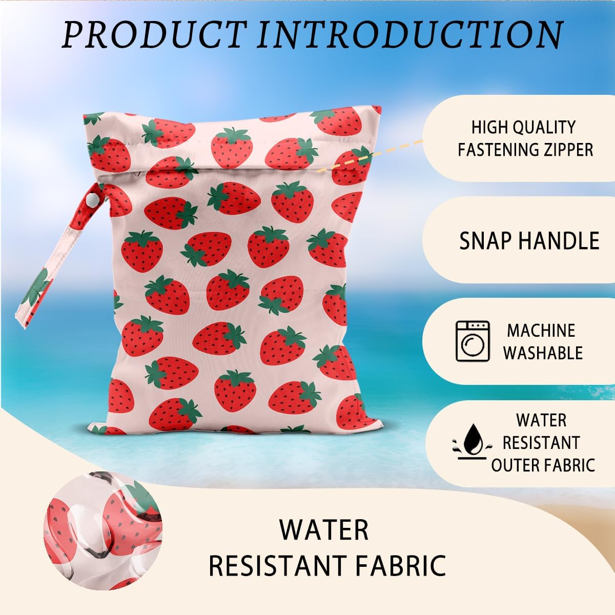Secret Santa Gifts, Strawberry Wet Bags 12x10 Inch, Pink Reusable Wet Dry Bag for Swimsuit Pool Beach Diapers Dirty Yoga Gym Clothes, Strawberry Gifts for Women Friend Travelers