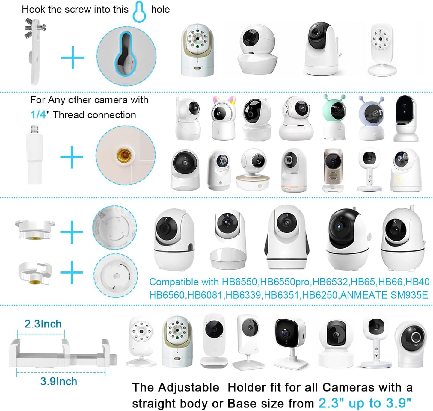 67 inch Adjustable Height Baby Monitor Floor Stand Holder for Infant Optics DXR-8 Pro,eufy HelloBaby HB65/HB66/HB248,ANMEATE SM935E or Any Cameras with 1/4 Screw Mount