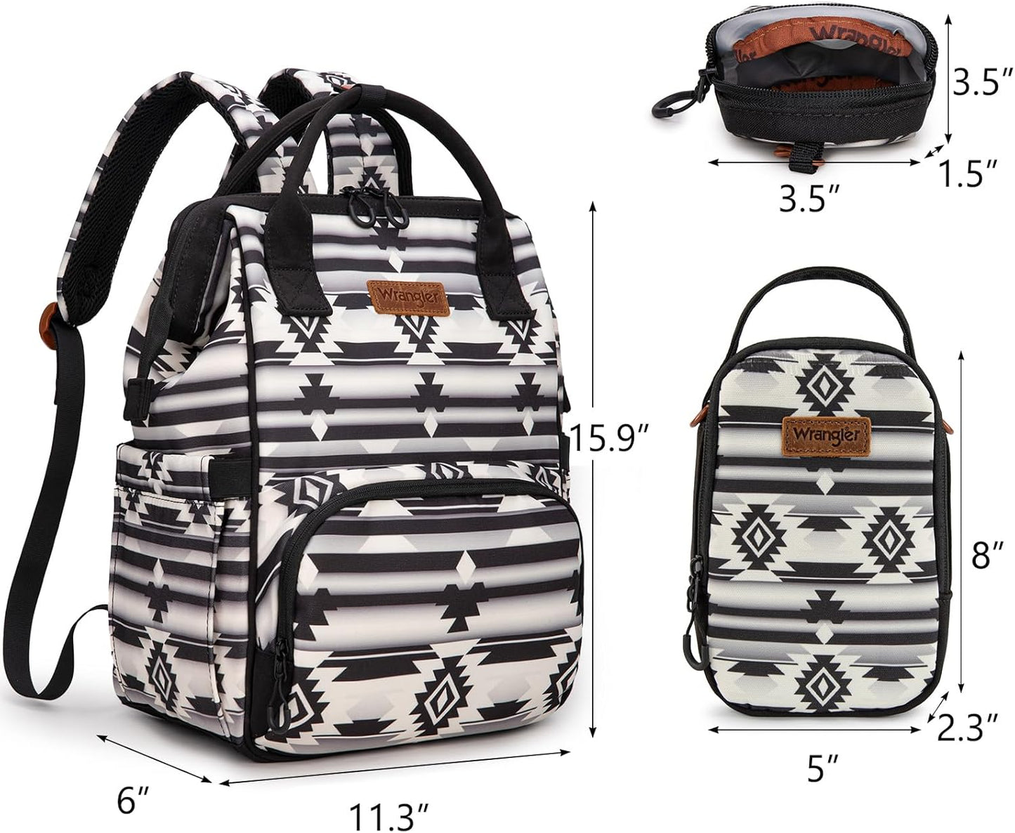 Montana West Wrangler Callie Diaper Bag Backpack with Pacifier Case, Crossbody Bottle Bag and Stroller Straps Western Pattern Multifunction Baby Travel Bag Set WG2215-9110BK