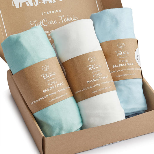 Bassinet Fitted Sheets Compatible with SNOO Happiest Baby Oval Bassinet - Buttery Soft, Silky Comfort, Premium Stretchy Jersey Knit Sheets - Sky + Sage + Cloud, 3 Pack