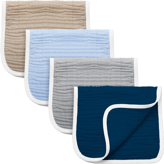 Synrroe Burp Cloths Large, Muslin Burp Cloths for Baby Girls and Boys, Pack of 4 Extra Absorbent and Soft Muslin, 6 Layers 20 by 10 Inches 100% Cotton (4 Color Mix 4 Pack)