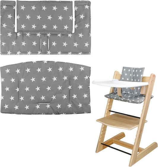 For Tripp Trapp High Chair Cushion, Soft And Comfortable For Tripp Trapp High Chair Cushion, For Tripp Trapp Cushion Set Makes It Safer And More Comfortable For Baby To Sit On (Grey Star Pattern)
