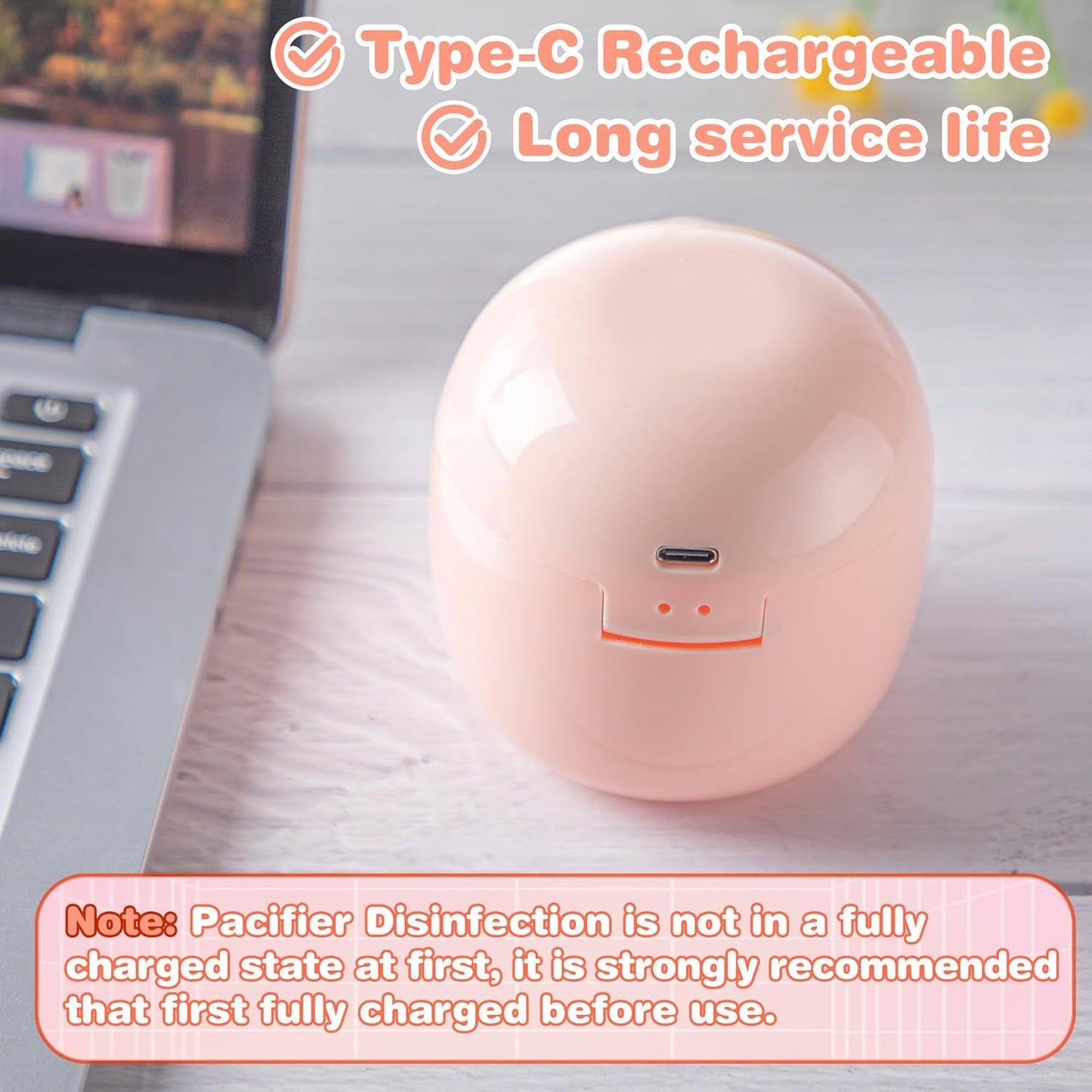 Qualirey Portable Pacifier Disinfection, Mini UV Light Disinfection, 99.99% Disinfection in 3 Mins, USB Rechargeable, Mini UVC Disinfection Box for Baby Pacifier, Bottle Nipples, Teethers (Pink)