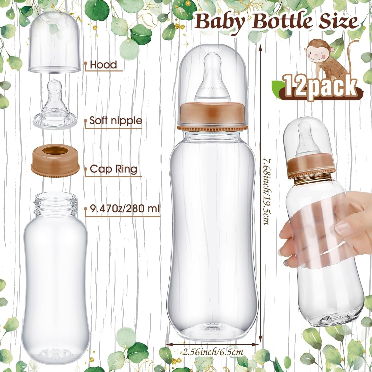 TrelaCo Woodland Animal Cool Baby Shower Games Bottle Chug Sign Wooden Woodland Gift Sets Gender Reveal Party Favors and 12 Pcs Baby Bottle Shower Favor for Gender Reveal