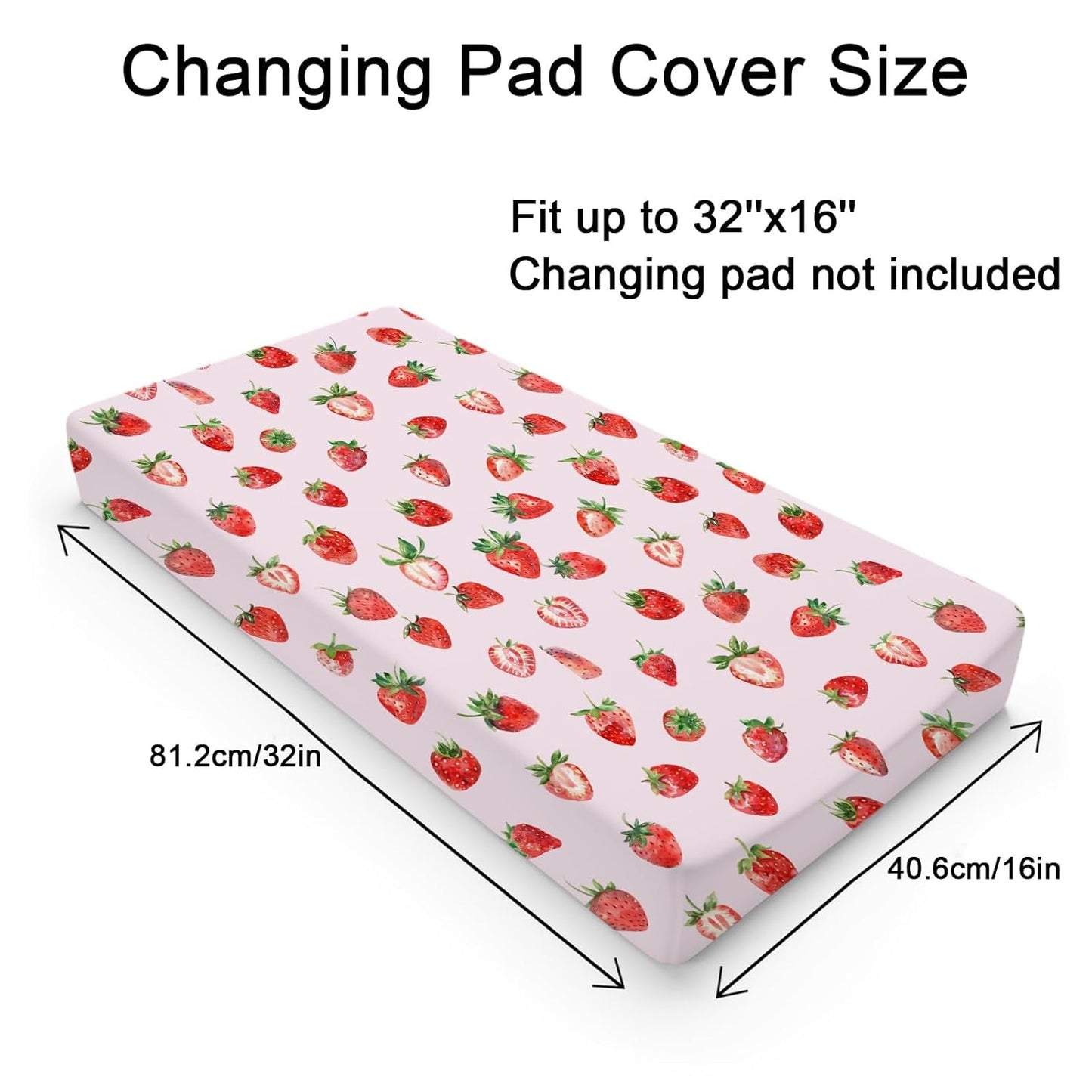 Watercolor Strawberries Changing Pad Covers Cute Strawberry Pink Unisex Diaper Changing Table Sheets for Boys Girls Boho Summer Fruits Soft Breathable Stretchy Baby Change Table Pad Mats 32''x16''