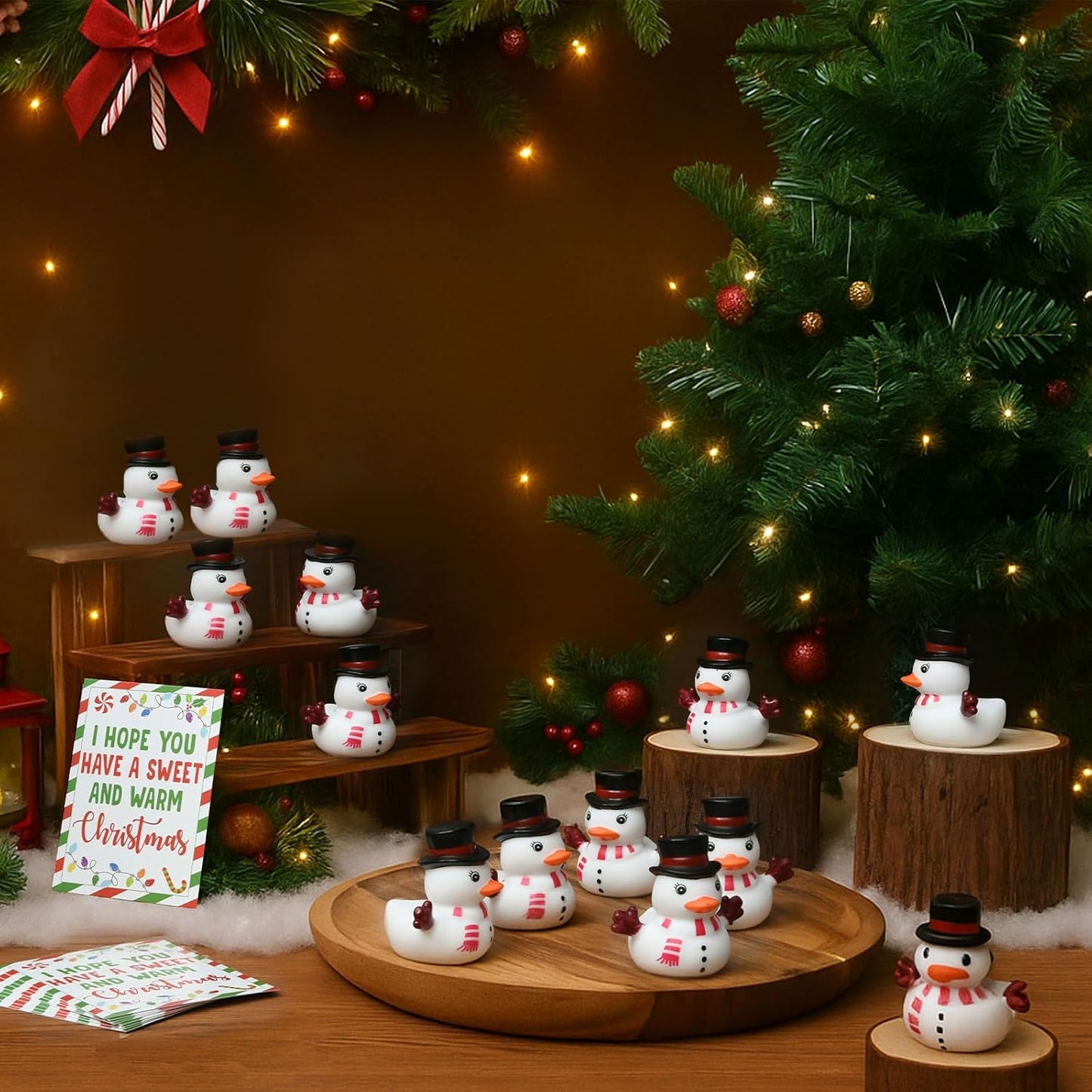 Yaomiao 24 Pcs Christmas Rubber Ducks Bulk Rubber Ducks Bath Toys Christmas Stocking Stuffers Snowman Decorations with Card Xmas Duck Gifts for Xmas Party Favors