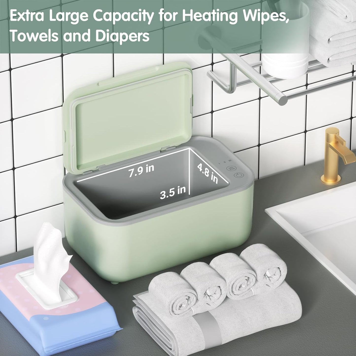 Baby Wipe Warmer, 3-Level Temperature Control, Quiet and Even Heating, Large Capacity for Diaper Changes – Green