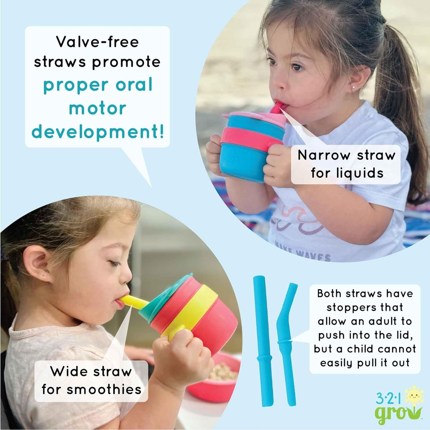 Easy Learn Drink and Snack Set – Baby + Toddler Silicone Learning Cup & Snack Set, Training Cup for Straw and Open Cup Independence – Dishwasher Safe (Ocean)