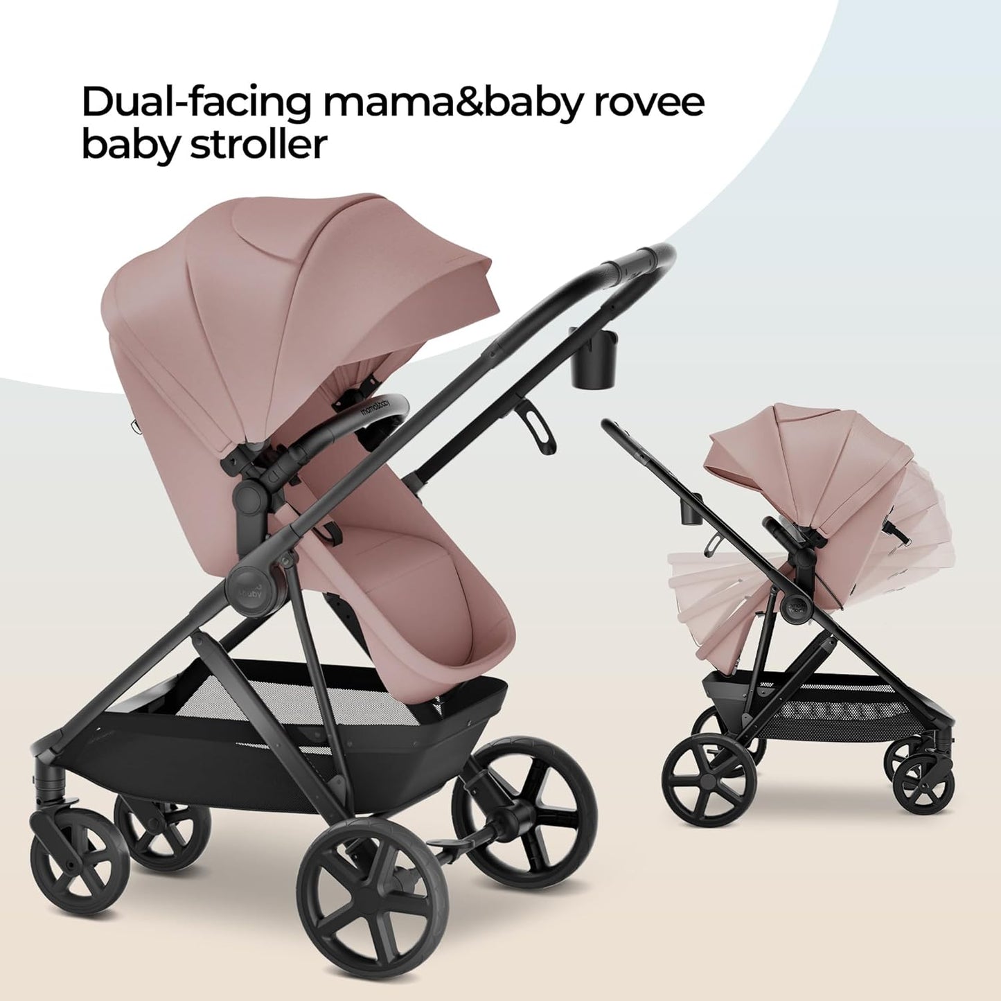 MAMA & BABY Rovee 2-in-1 Baby Stroller, Convertible Infant & Toddler Stroller with Reversible Seat, Large UPF 50+ Sun Canopy, Foldable Stroller with Shock-Absorbing Wheels & Storage Basket