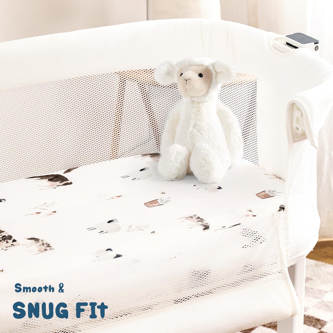 Stretchy Ultra Soft Fitted Bassinet Sheet Set 3 Pack, Universal Fit for Bassinets Baby Cradle Moses Basket Oval Rectangle Mattress Safe and Snug, Cute Watercolor Cows and Birds Print