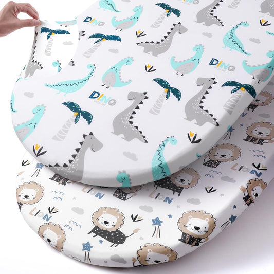 Stretch Fitted Bassinet Sheet Set BROLEX 2 Pack Cradle Sheets for Bassinet Pad/Mattress,Unisex Boys Girls,Ultra Soft,Dinosaur Lion