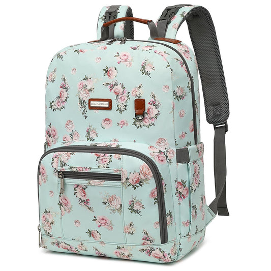 Diaper Bag Backpack, Large Baby Nappy Bags with Portable Changing Pad for Boys and GirlsMultifunction Travel Baby Bag for Moms Dads, Shower Gifts Waterproof and Stylish，Flower Green