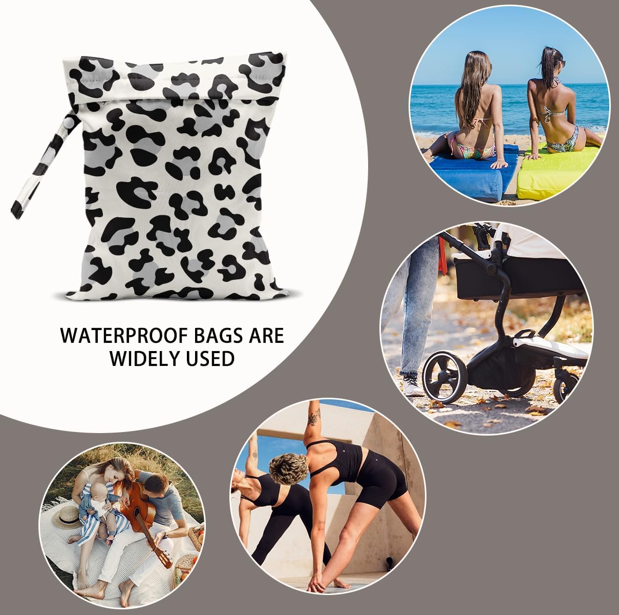 2Pcs Leopard Print Wet Bags, Wet Dry Bag Reusable Zipper Pouch for Swimsuit, Diapers, Travel, Pool, Beach, Dirty Yoga Gym Clothes, Toiletries, Waterproof Birthday Christmas Gifts