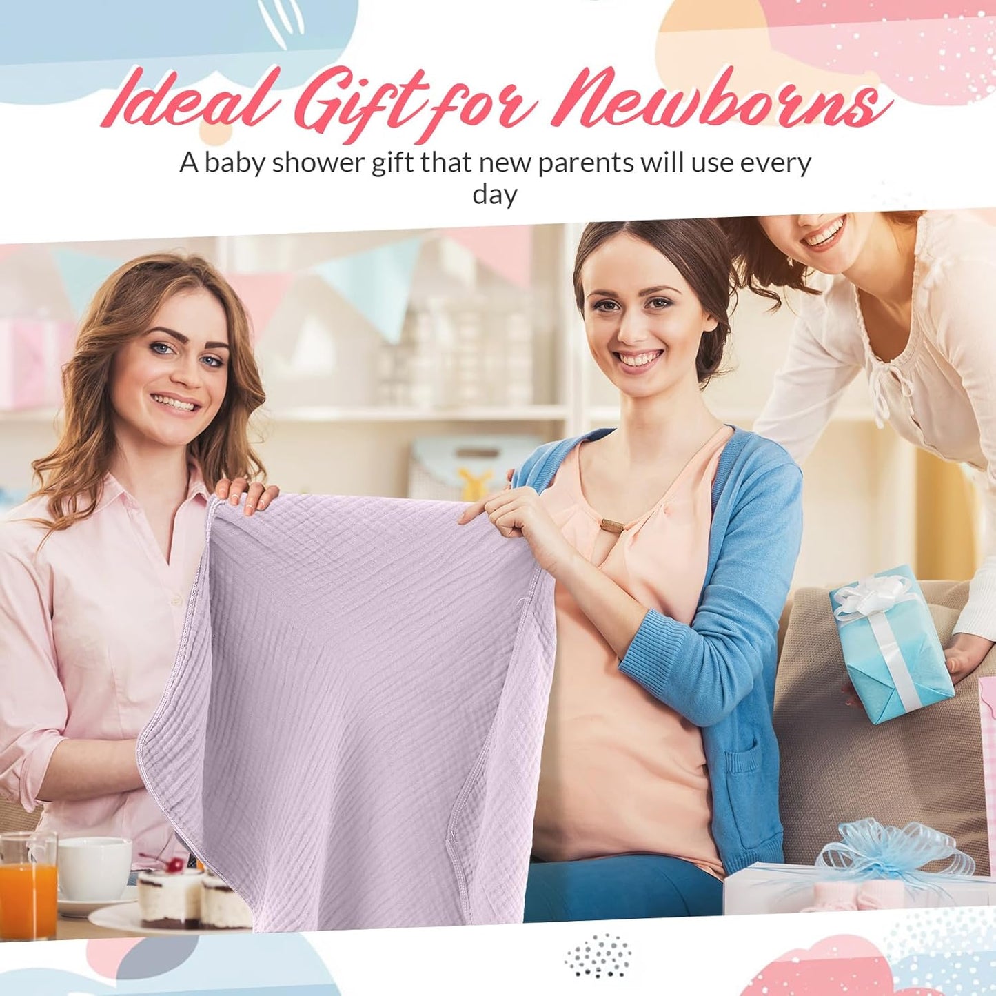 6 Pcs Muslin Hooded Bath Towels Washcloths and Bibs Set, Muslin Cotton Baby Towels Absorbent Hooded Blanket Towel Infant Bibs for Boys Girls Newborn Infant Essentials(Pink, Purple)