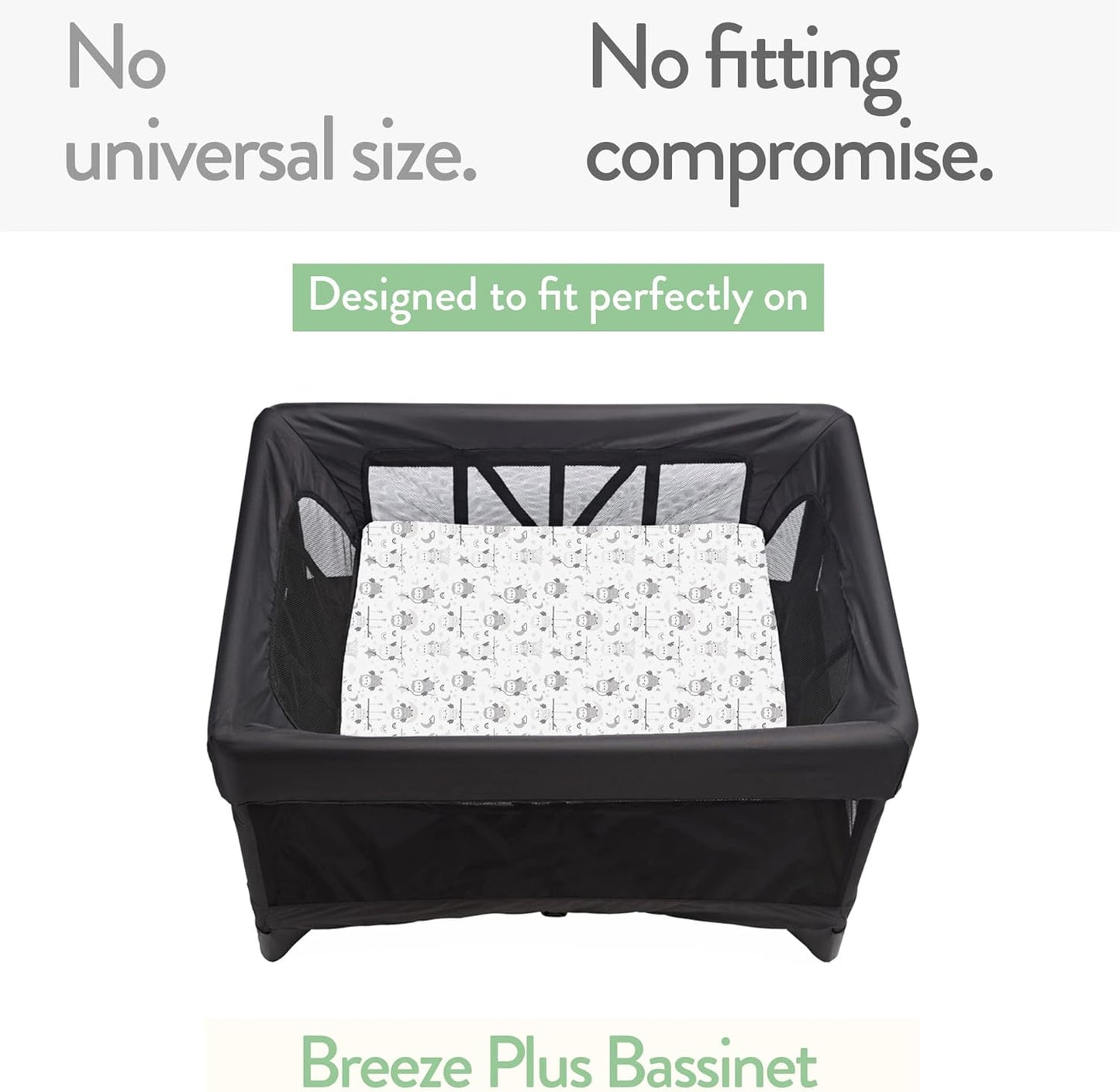 Bassinet Fitted Sheets Compatible with 4moms Breeze Plus Bassinet Model 1045 – Snuggly Soft 100% Jersey Cotton – Light + Dark Grey – 2 Pack – Not for Old Models