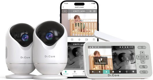 Dr.Care VistaView Lite Smart WiFi Baby Monitor with 2 Cameras- 4” 720P Split Screen & 1080P Camera App Control, Motion Alerts, HD Night Vision, 2-Way Talk, Triple Security, Video Recording
