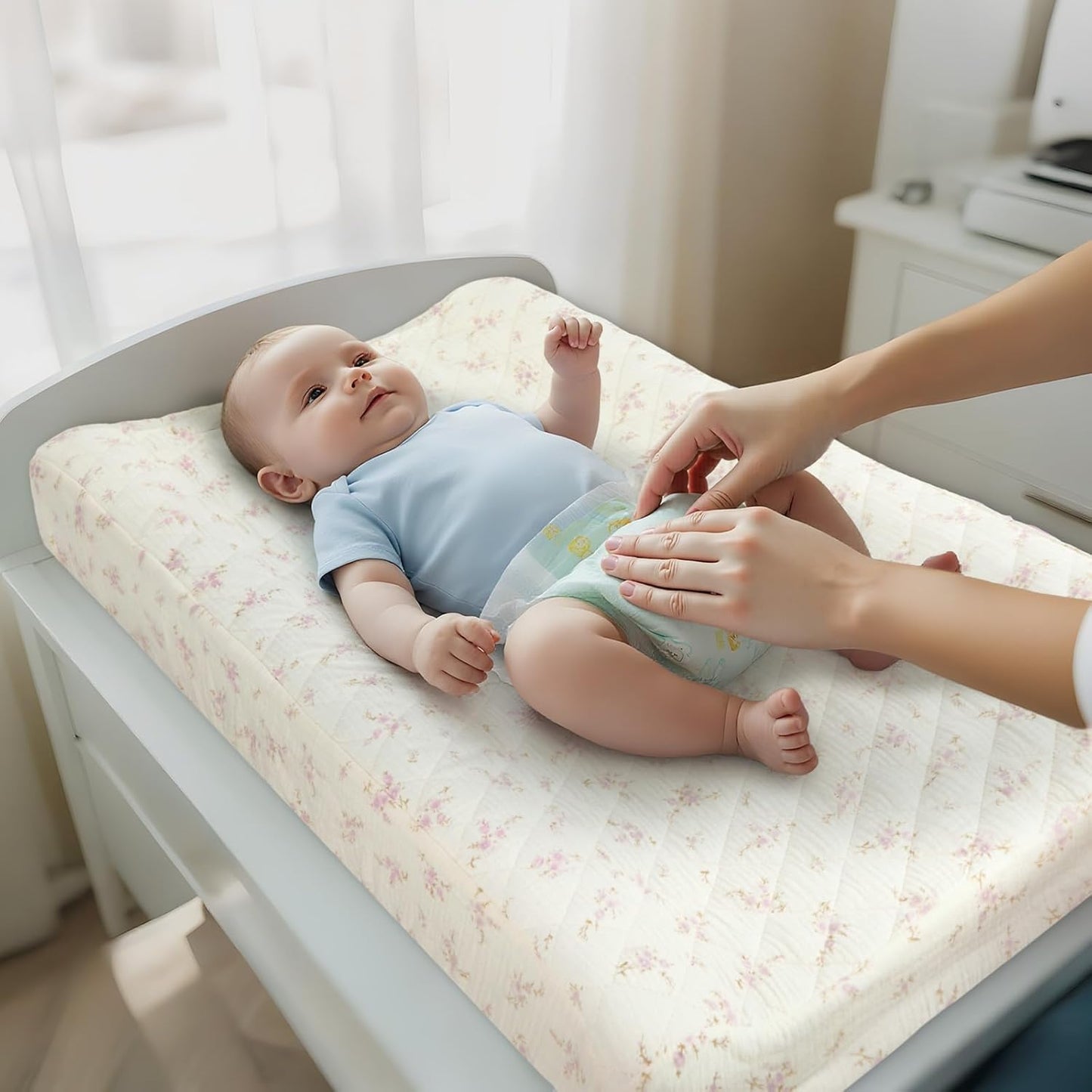 Unicorn Castle Waterproof Changing Pad Cover Muslin Changing Table Pad Cover 2 Pack Quilting for 32"x16" Baby Changing Pad Sheets Girls Boys,Pink Florals