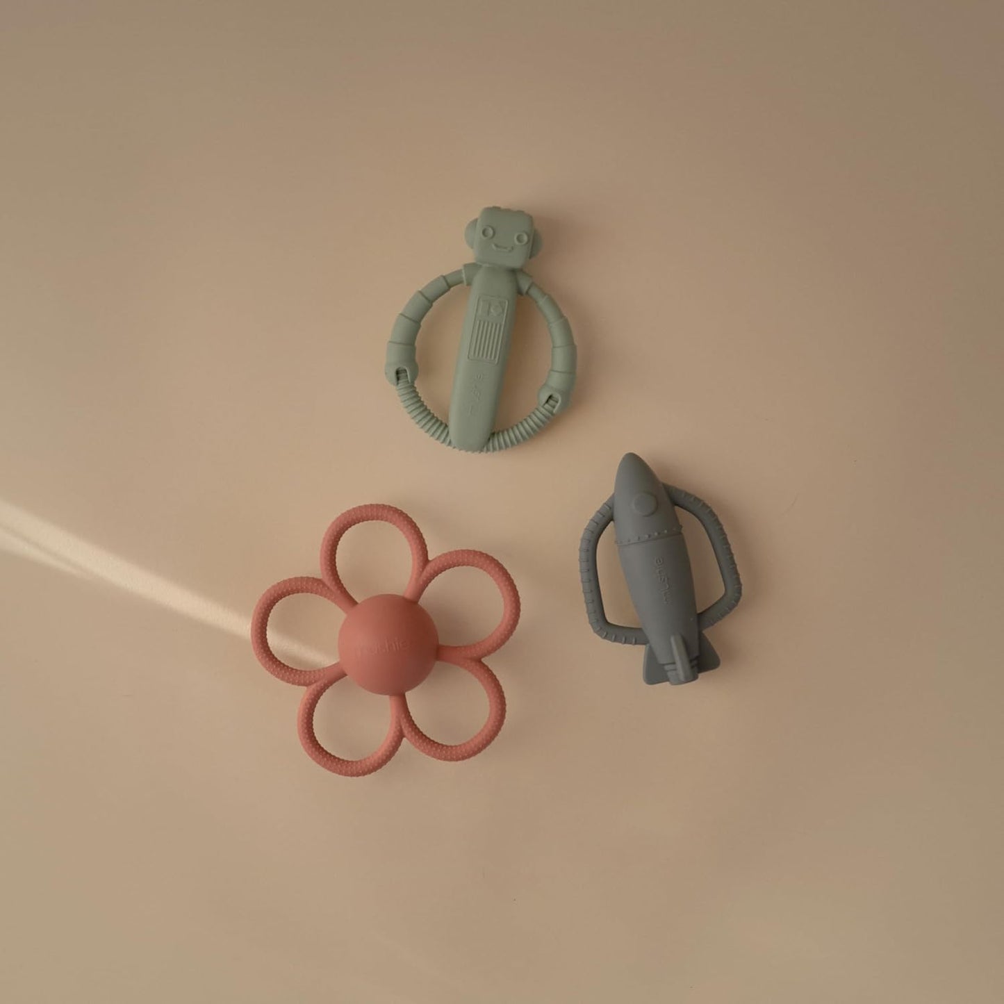 mushie Silicone Baby Robot Rattle Teether Toy