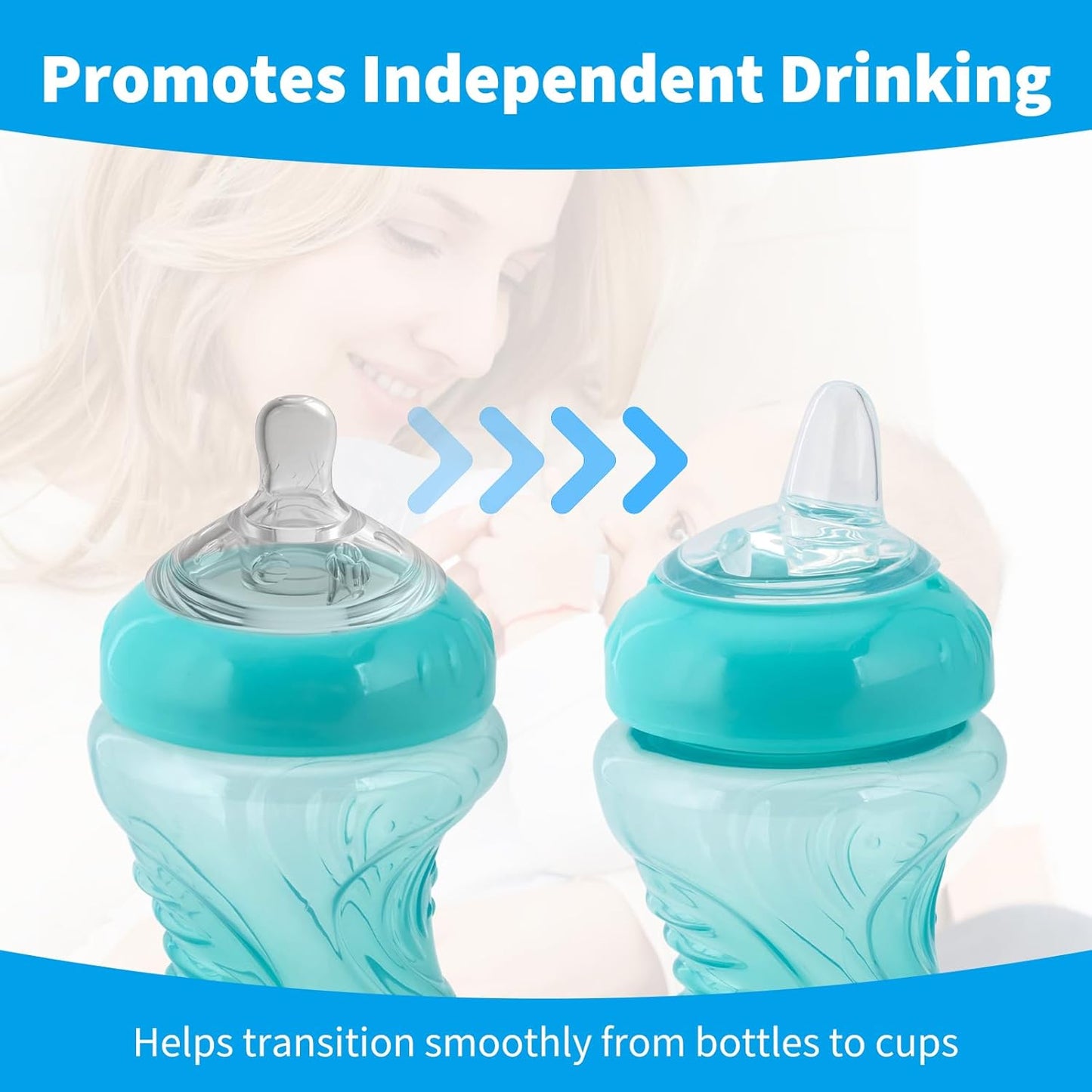 6 Pack Replacement Spouts Compatible with Nuby, Soft Silicone Spout, Transition Spout for Sippy Cups, Non-Leak Nipples Replacement, Easy to Clean, Easy Transition from Bottle to Cup, 6m+