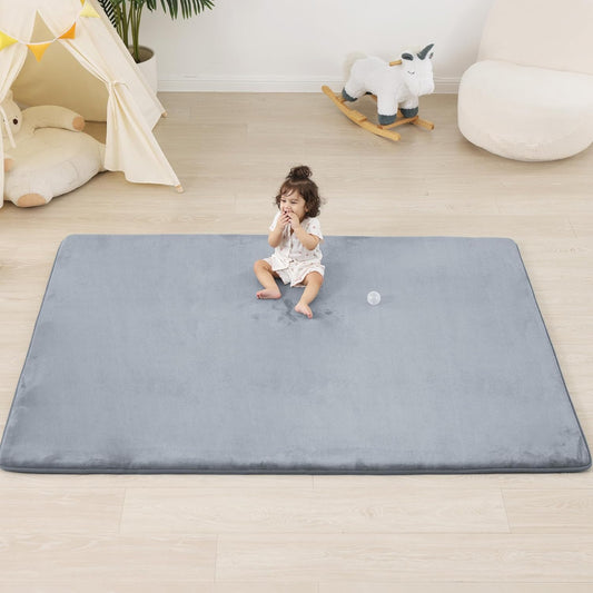 1.3" Thick Baby Floor Play Mat 50x74, Basic Padded Foam Mat for Tummy Time Crawling, Non Slip Cushioned for Babies Toddlers Infants Kids (Light Grey)