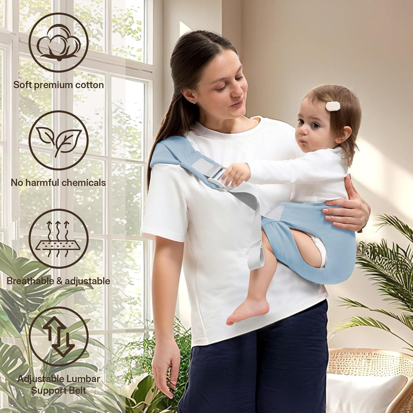 Toddler Carrier for 25-60 lbs,Comfortable&Lightweight Baby Sling Carrier,Adjustable with Left/Right Shoulder Straps,One Size Fits All,Ideal for Shopping and Travel-Blue