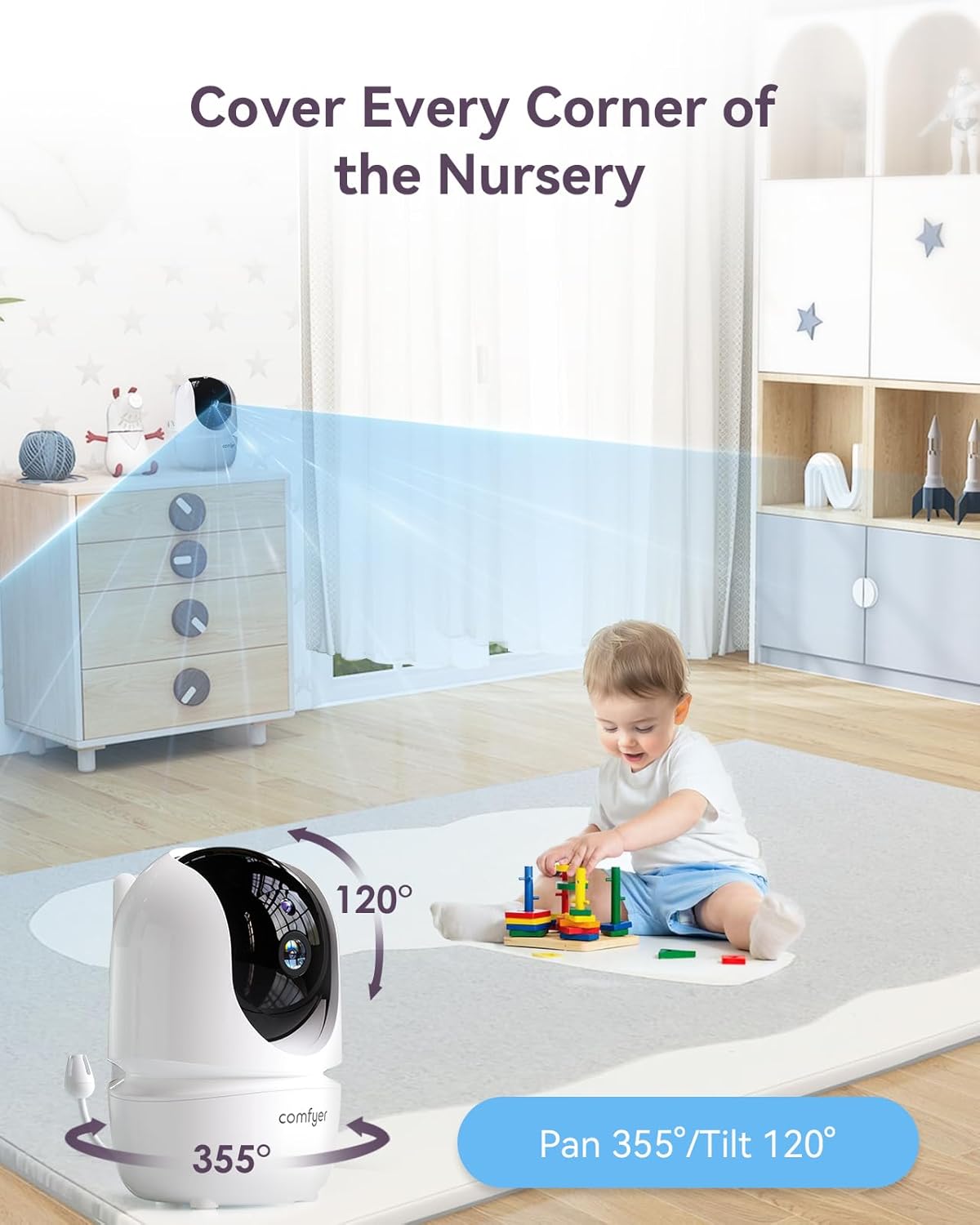 7" Split-Screen Baby Monitor with 2 1080P Cameras, 720P HD No WiFi Monitor with a Flexible Bracket, 6000mAh Battery, VOX Mode, 2 Way Audio, Remote PTZ, Auto Night Vision