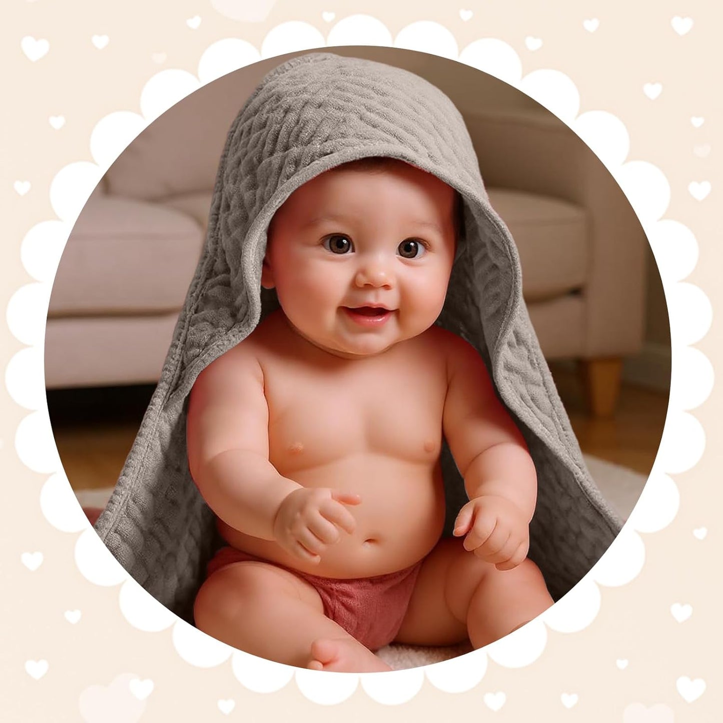 Peryiter 4 Pcs Muslin Hooded Baby Towels, 32"x 32" Cotton Newborn Bath Towel Muslin Infant Baby Blankets Absorbent Unisex Christmas Registry Gift Essentials for Girls Boys (Brown Series)