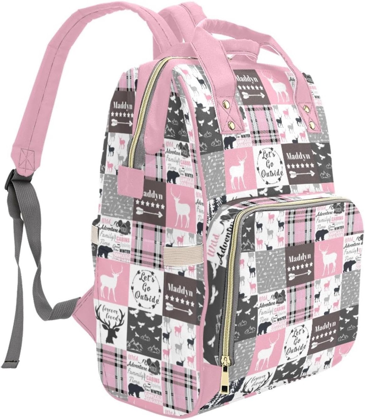 Woodland Pink Personalized Diaper Bag with Custom Name – Custom Baby Tote Backpack for Mom, Unique Gift for New Parents, Baby Shower Essentials