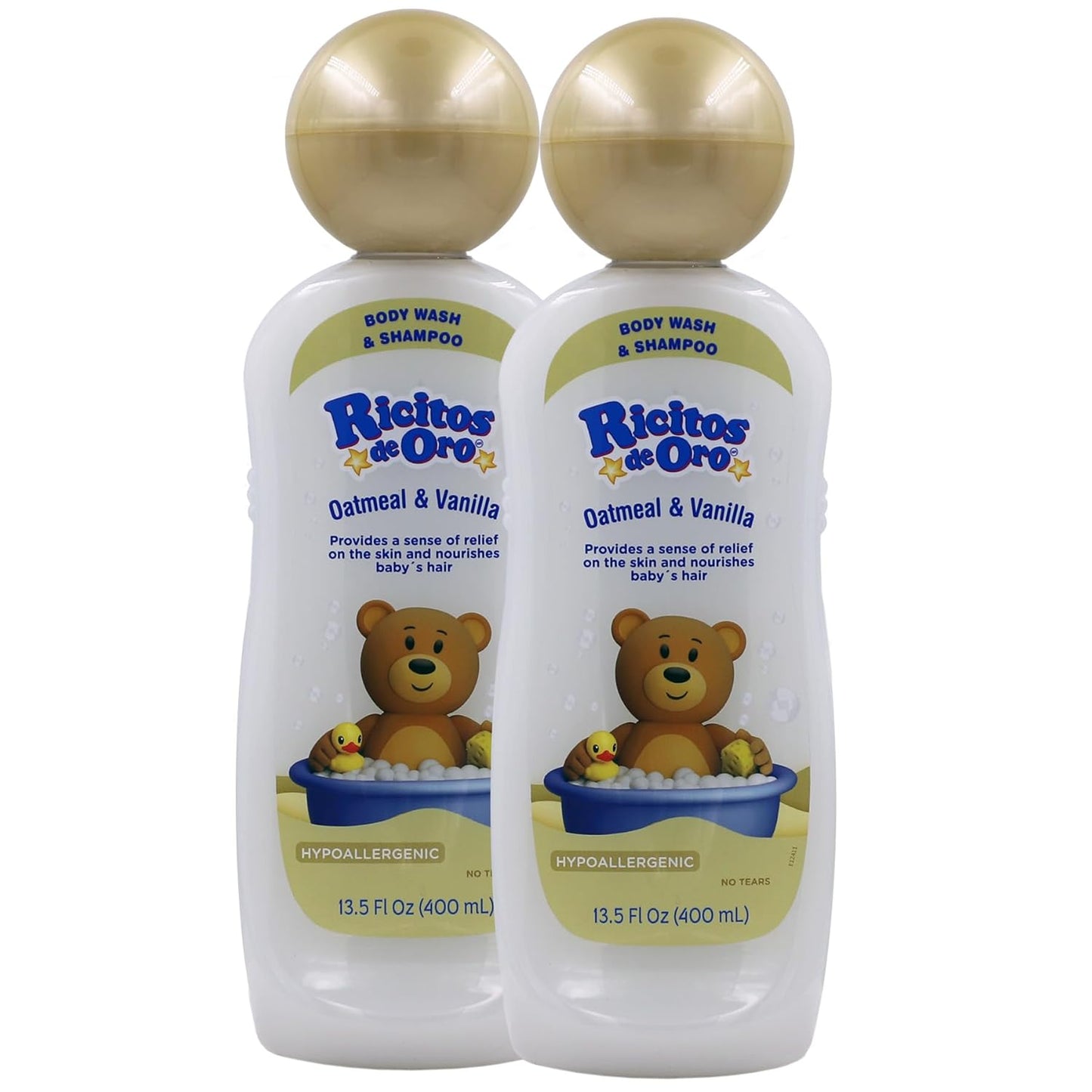 Ricitos de Oro Baby Shampoo and Body Wash, Formula with Oats and Vanilla, Hypoallergenic, Tear-Free Body Wash and Shampoo, 2-Pack of 13.5 Fl Oz Each, 2 Bottles