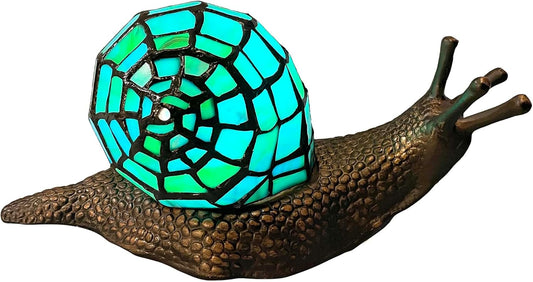 Bieye L10975 Land Snail Tiffany Style Stained Glass Accent Table Lamp for Home Decoration (Cyan, 10" D x 5" W x 5" H)