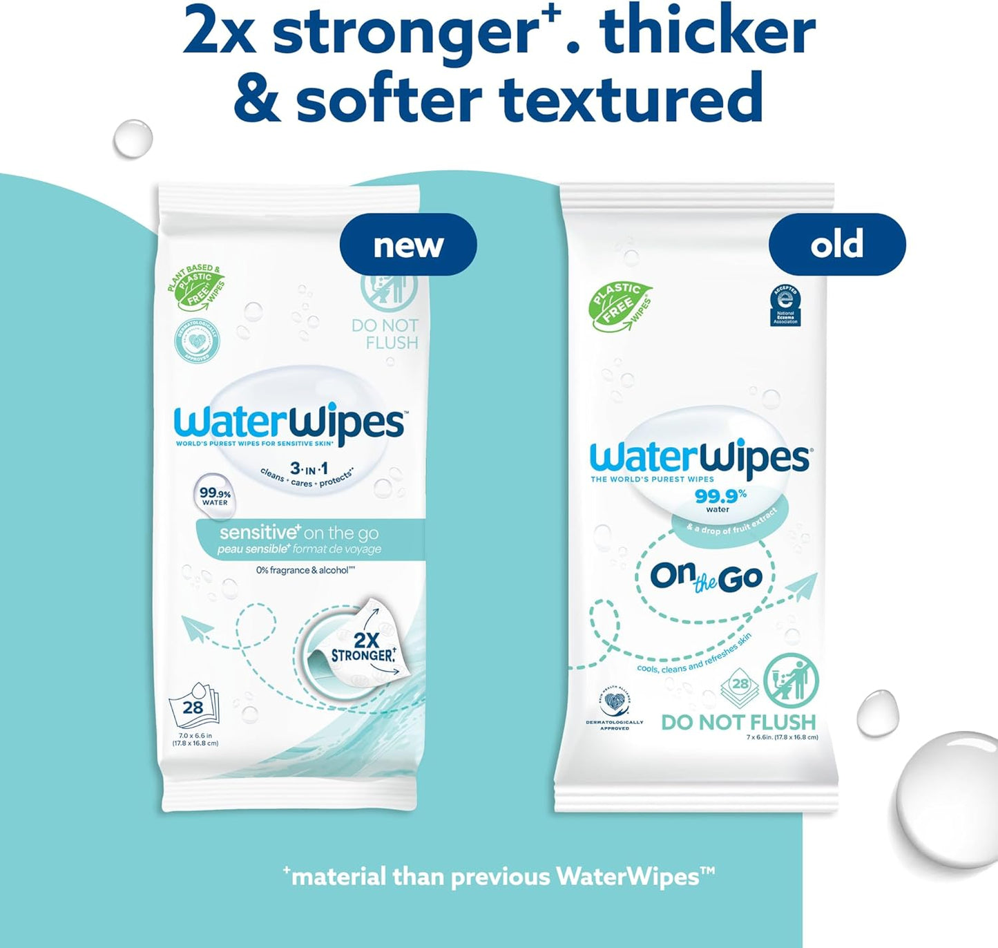WaterWipes Sensitive+ On The Go Wipes, 3-In-1 Cleans, Cares, Protects, 99.9% Water, Unscented & Hypoallergenic Wet Wipes, 28 Count (Pack of 1)
