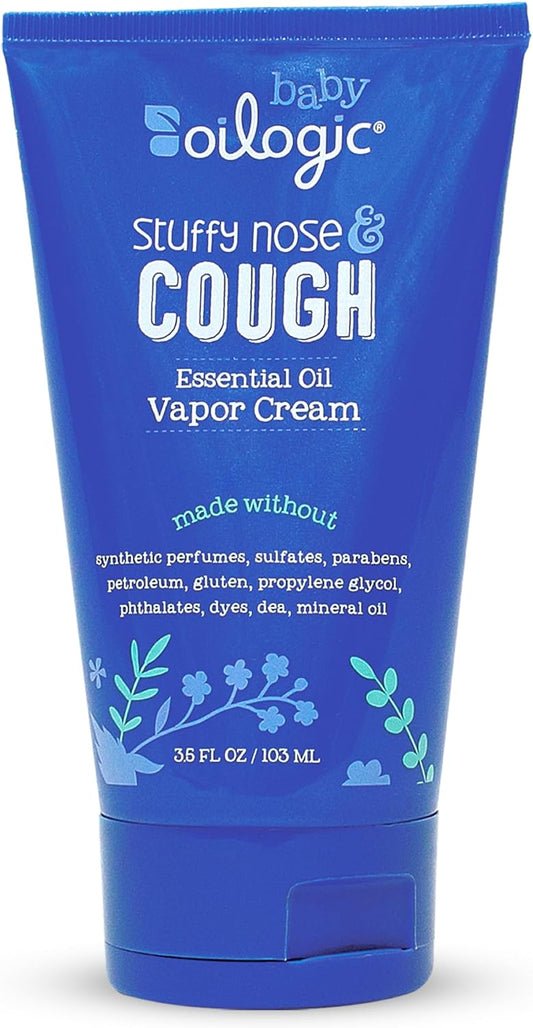 Oilogic Stuffy Nose & Cough Vapor Cream Essential Oil for Babies & Toddlers - Gentle Baby Essentials Soothe Cough and Stuffy Noses - Pediatrician-Tested & Safe for Babies, 3.5 Fl Oz