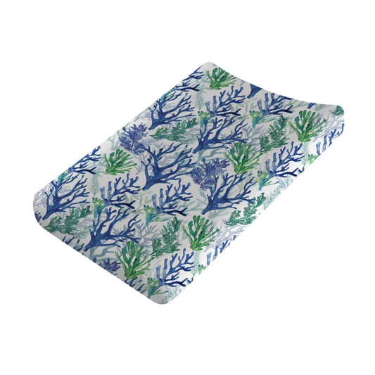Blue Green Coral Reef Baby Changing Pad Covers for Boy Girl 32''x16'' Nautical Watercolor Coastal Fitted Diaper Change Table Sheets Beach Summer Sea Soft Breathable Nursery Baby Changing Table Mats