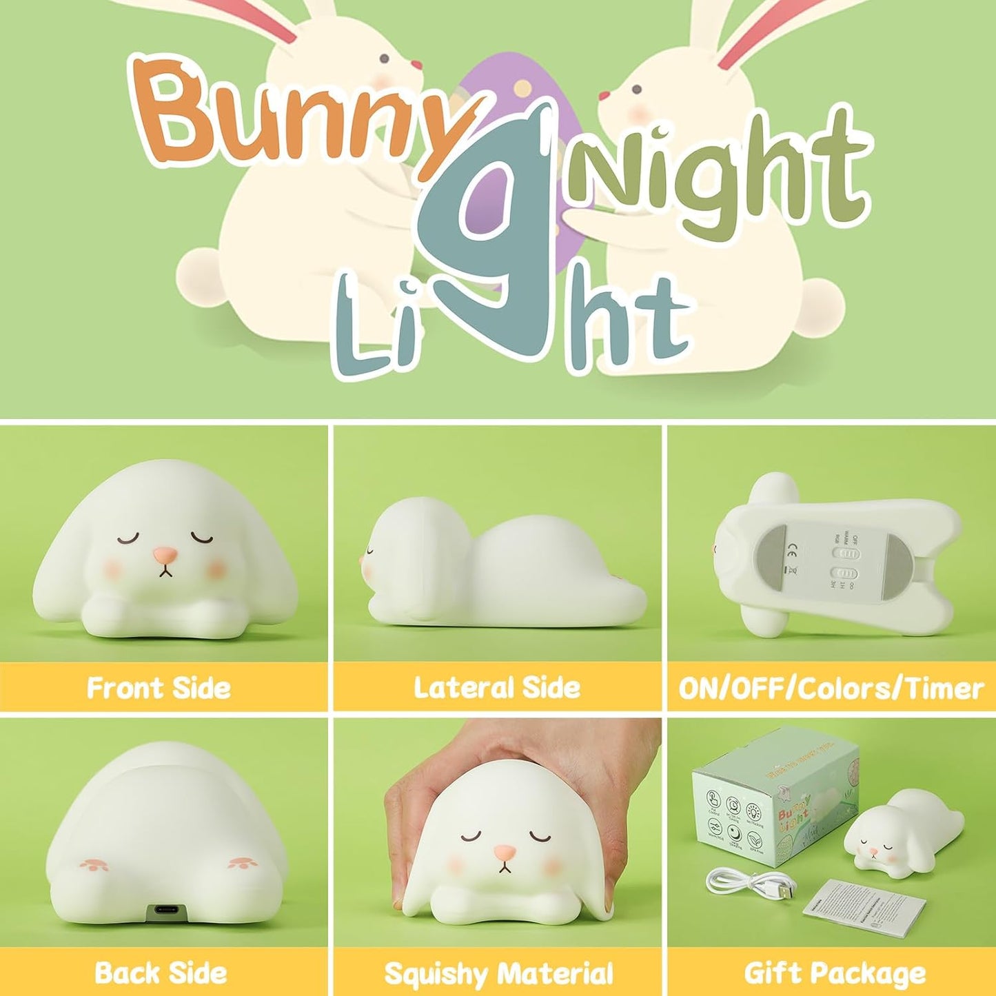 ZKLiLi Night Light for Kids Cute Rabbit Lamp, 16 Colors+Tap+Silicone Children Night-Light,USB Rechargeable Rabbit Night Lights for Kid Room,Girls Easter Gifts
