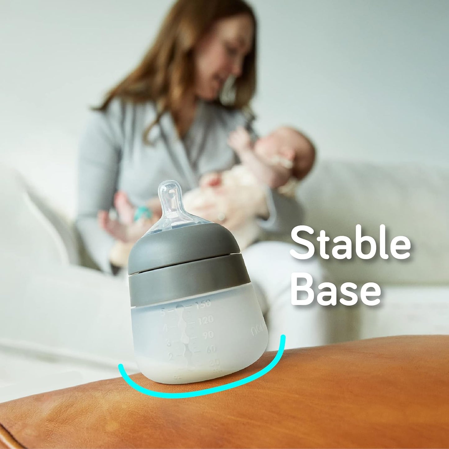 Nanobebe Flexy Silicone Baby Bottle, Anti-Colic, Natural Feel, Non-Collapsing Nipple, Non-Tip Stable Base, Easy to Clean 3-Pack, Gray, 5 oz