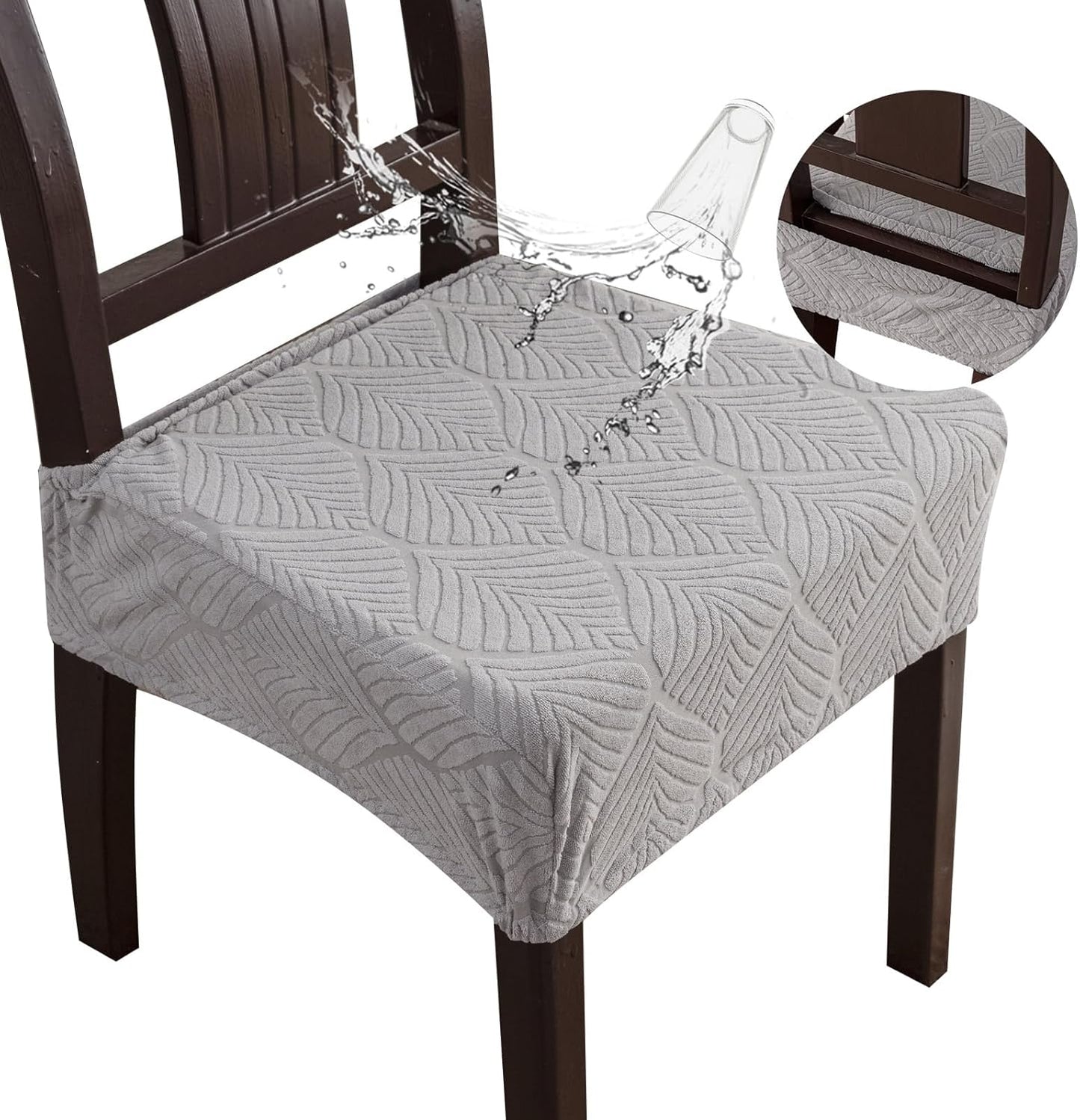 Waterproof Stretch Seat Covers,Dining Room Chair for 6 Set Removable Washable Chair Slipcover Protectors,No Rear Covers,Light Grey